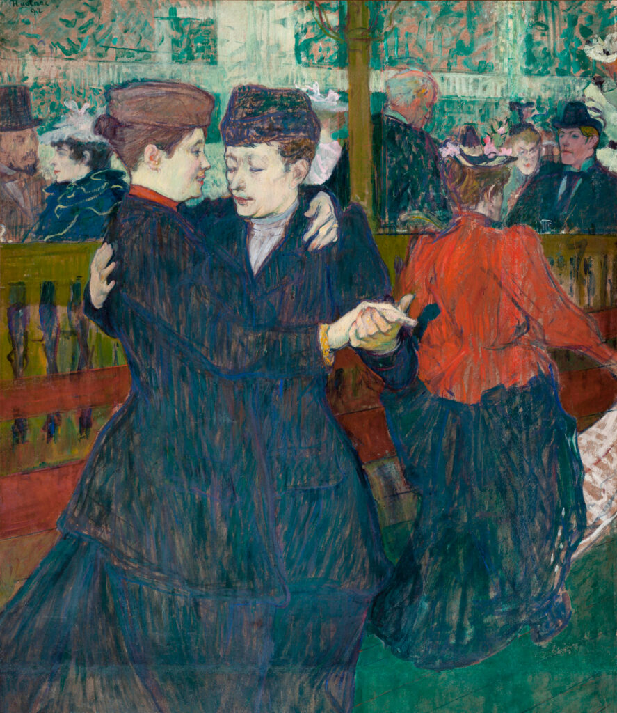 Henri de Toulouse-Lautrec, Two Women Waltzing, 1892 Oil on cardboard, 36.6 × 31.5 in National Gallery Prague