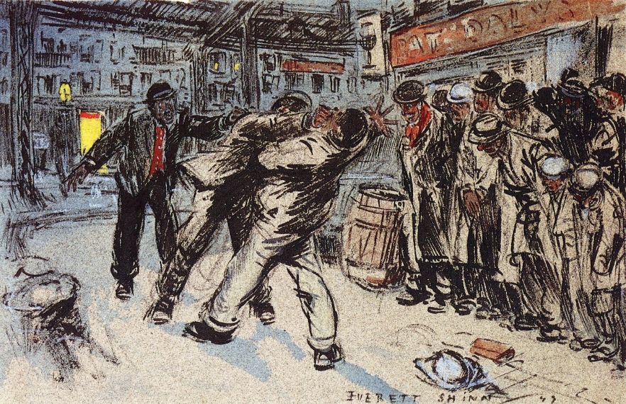 Everett Shinn, The Fight, 1899 Ink and watercolor on paper, 8.3 × 13.3 in Private Collection