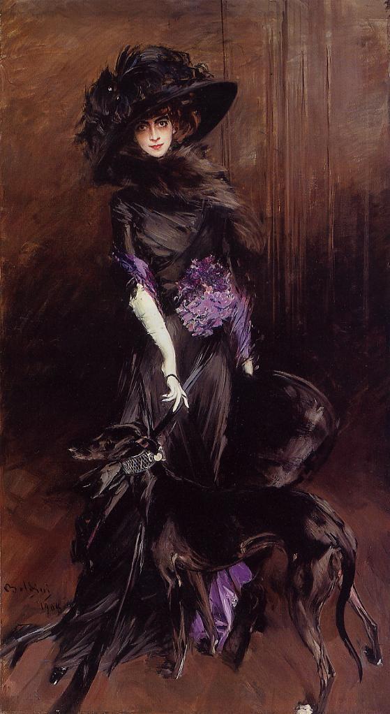 Giovanni Boldini, Portrait of Marchesa Luisa Casati with a Greyhound, 1908 Oil on canvas, 99.8 × 55.3 in Private Collection