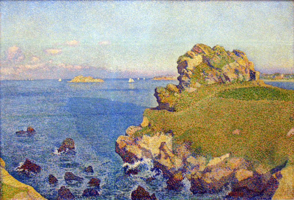 Théo van Rysselberghe, ‘Per-Kiridy’ at High Tide, 1889 Oil on canvas, 26.7 × 41.9 in Kröller-Müller Museum, Otterlo, Netherlands
