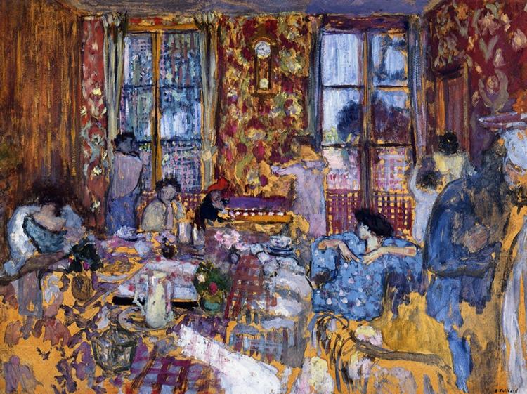Édouard Vuillard, Breakfast at Villerville, 1910 Oil on board, 22.6 × 30.5 in Private Collection