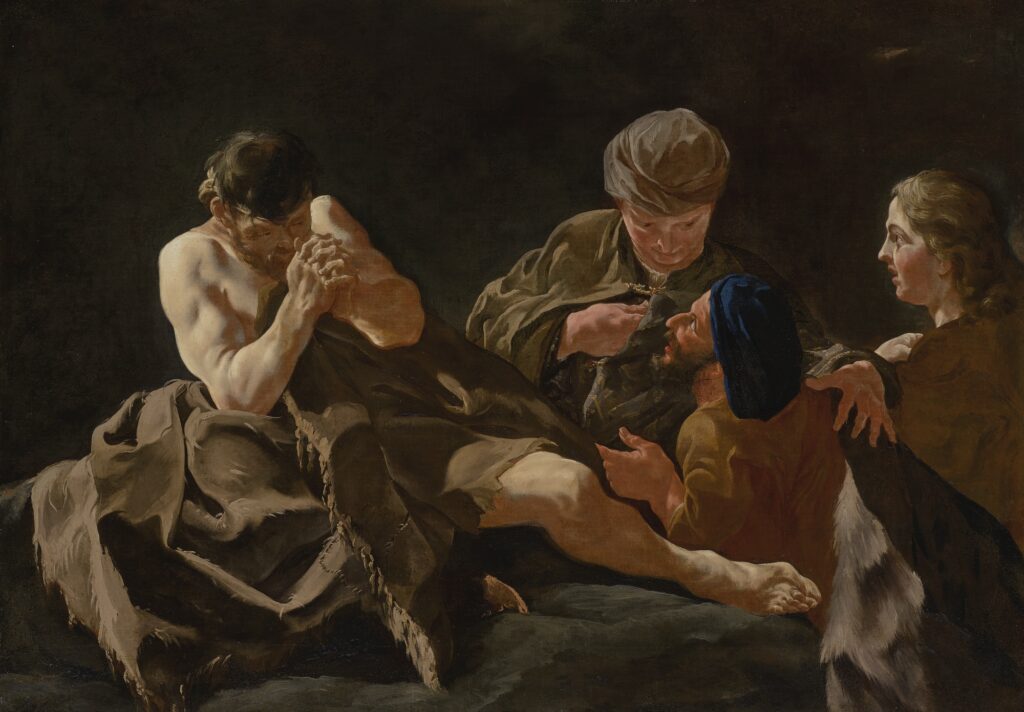 Giulia Lama, Eliphaz, Bildad and Zophar Consoling Job, c 1730 Oil on canvas, 42.4 × 60.9 in Private Collection