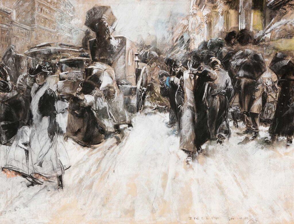 Everett Shinn, Broadway, Late Afternoon After the Matinee, 1899 Pastel, charcoal, gouache and watercolor on artist’s board, 21.8 × 29.5 in Private Collection