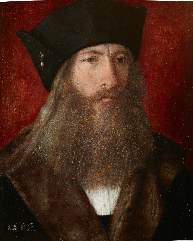 Michel Sittow, The Viscount of Lautrec, Better Known as the Man with the Pearl, c 1515–1517 Oil on oak panel, 8.7 × 7.4 in Royal Palace of Madrid