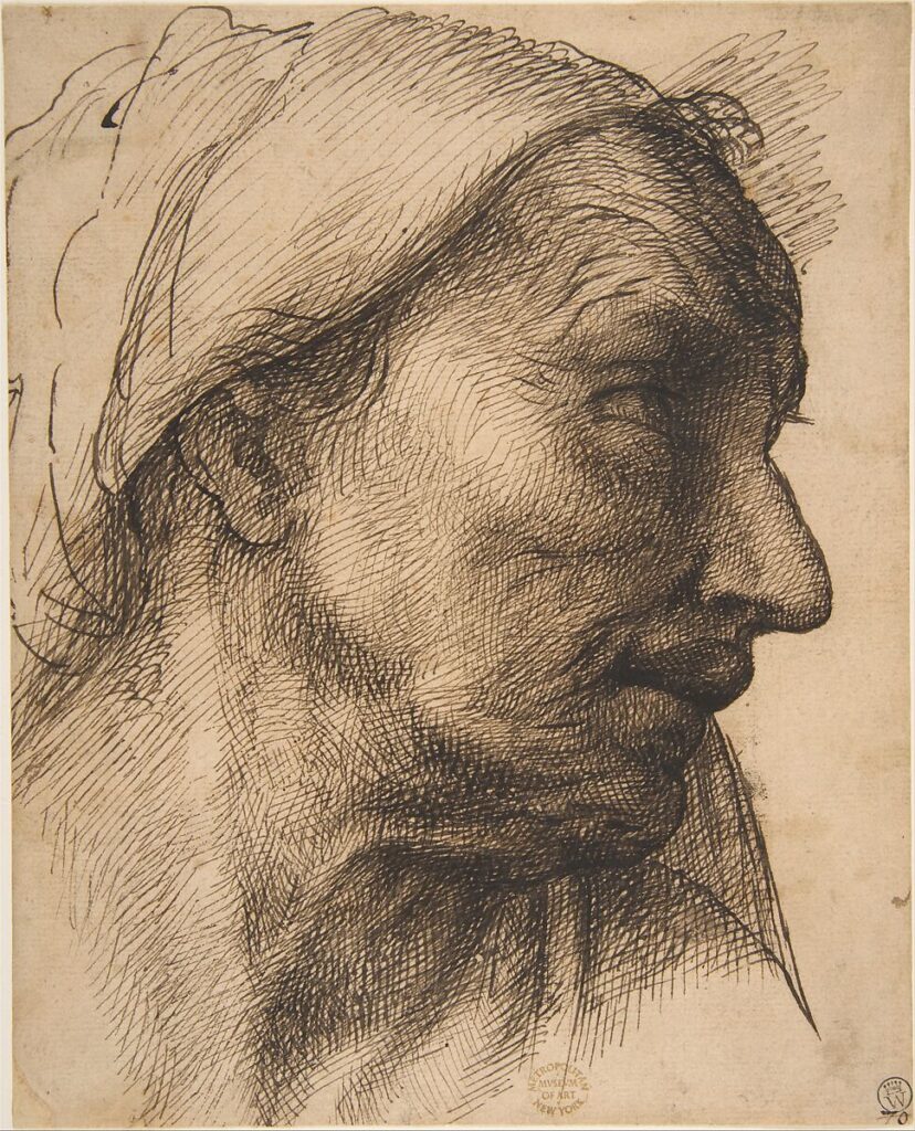 Sebastiano del Piombo, Head of an Old Woman, 1485–1547 Pen and brown ink on buff paper, 8 × 6.5 in Metropolitan Museum of Art, New York