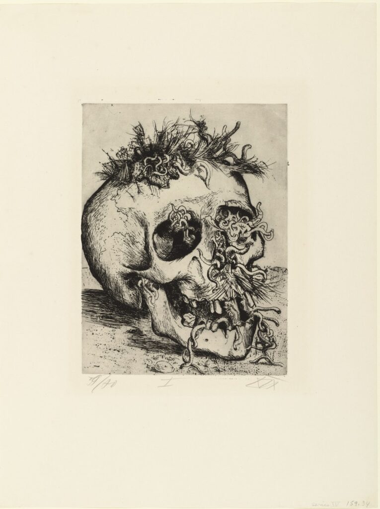 Otto Dix, Skull, from The War, 1924 Etching, 10.1 × 7.7 in Museum of Modern Art, New York