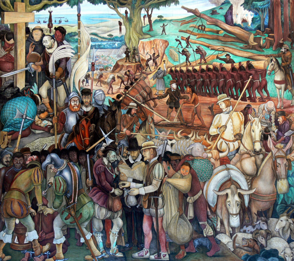 Diego Rivera, Exploitation of Mexico by the Spanish Conquistadors, 1929–1945 Fresco National Palace, Mexico City