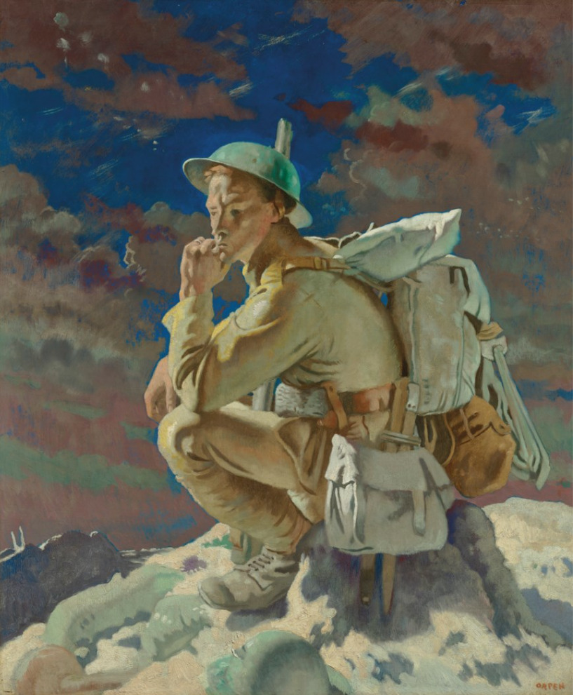 Sir William Orpen, The Thinker on the Butte de Warlencourt, 1918 Oil on canvas, 36.1 × 30.3 in Private Collection, UK