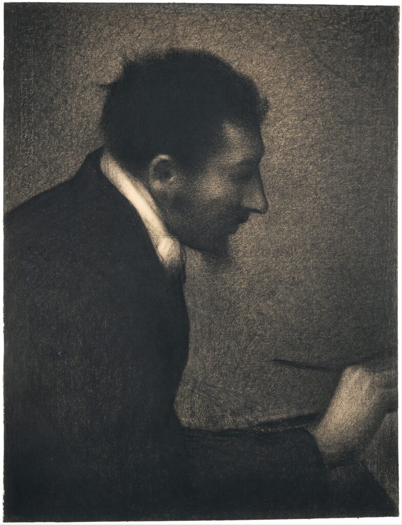 Georges Seurat, Aman-Jean (Portrait of Edmond François Aman-Jean), 1882–1883 Conté crayon on Michallet paper, 24.5 × 18.7 in Metropolitan Museum of Art, New York