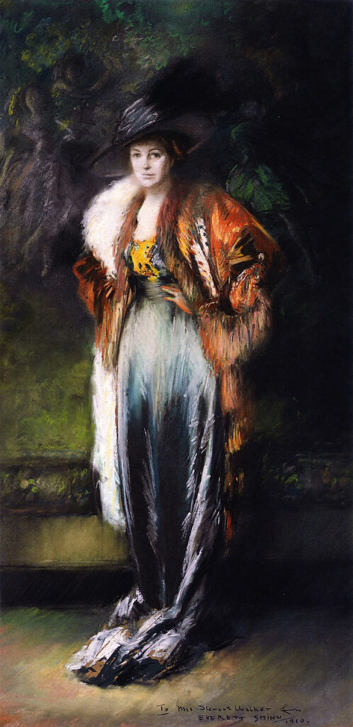 Everett Shinn, Mrs. A. Stewart Walker in a Fur, 1910 Pastel on paperboard, 28 × 14 in Private Collection
