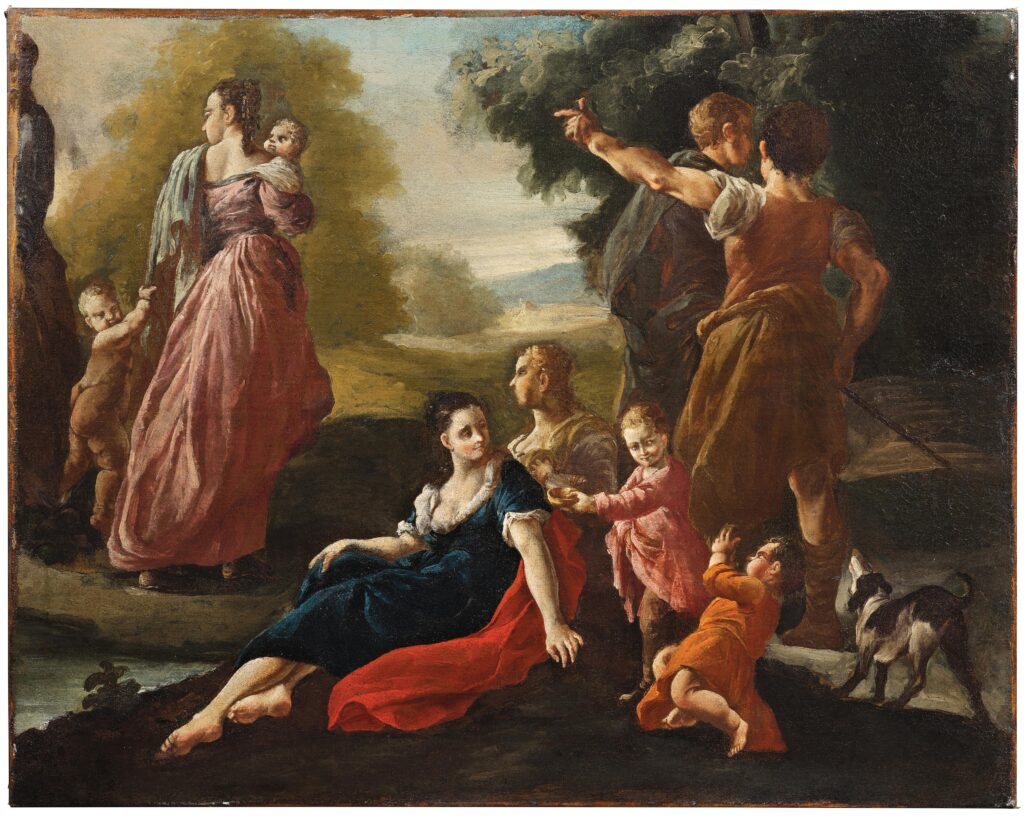 Giulia Lama, Figures in a Landscape, before 1747 Oil on canvas, 23.4 × 29.7 in Private Collection