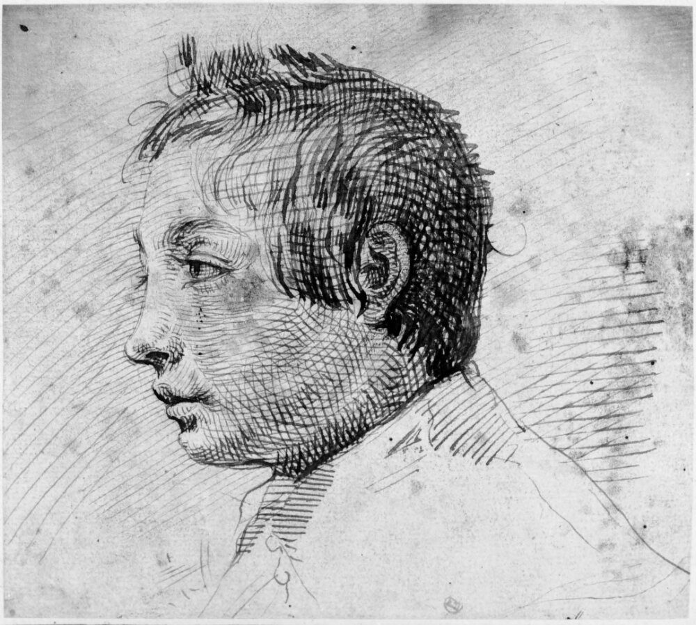 Giovanni Battista Caracciolo, Head of a Boy in Profile Pen and brown ink on paper, 5.4 × 6.1 in Nationalmuseum, Stockholm