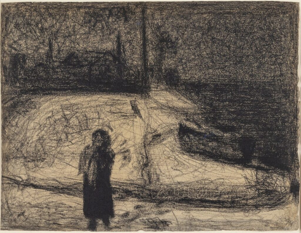 Georges Seurat, The Zone (Outside the City Walls), 1882–1883 Black Conté crayon on cream laid paper, 9.5 × 12.4 in Art Institute of Chicago