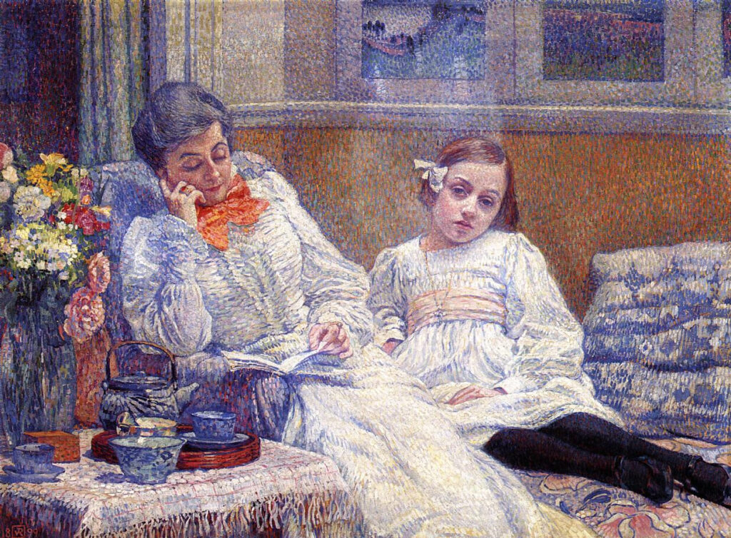 Théo van Rysselberghe, Madame Théo van Rysselberghe and Her Daughter, 1899 Oil on canvas, 37.8 × 50.8 in Royal Museums of Fine Arts of Belgium, Brussels