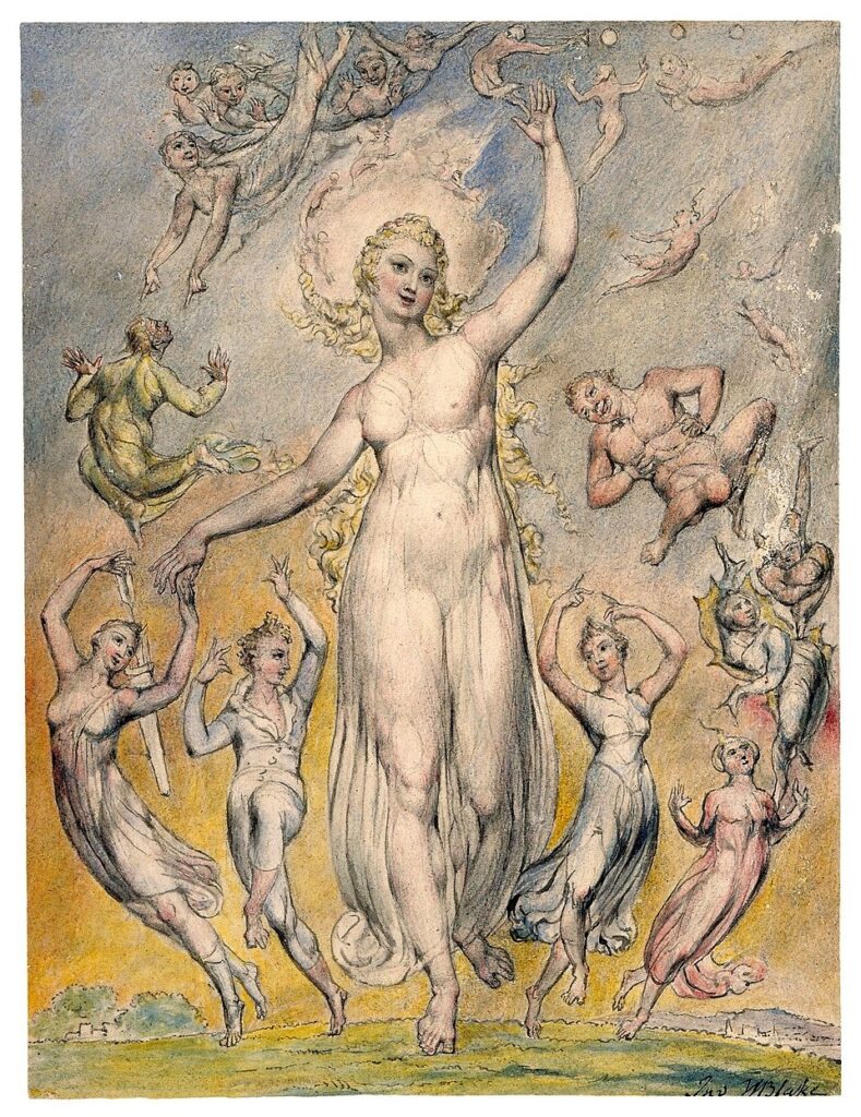 William Blake, Mirth, 1816–1820 Watercolor over graphite on paper, 6.3 × 4.8 in The Morgan Library & Museum, New York