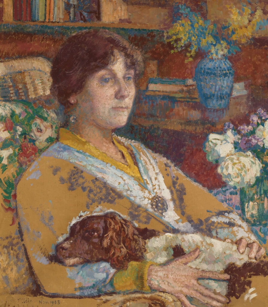 Théo van Rysselberghe, Portrait of Laure Flé, 1913 Oil on paper board, 27 × 23.8 in Private Collection