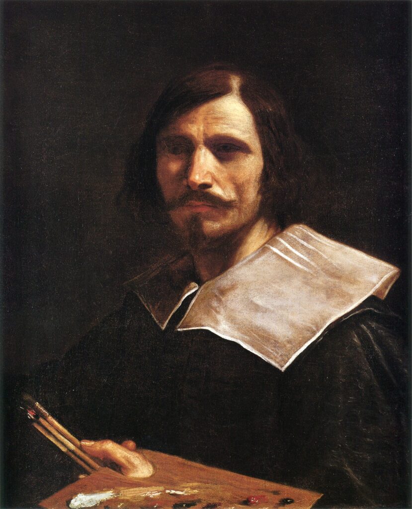 Portrait of Guercino with a Palette (workshop of Guercino), 1645 Oil on canvas, 29.5 × 24.4 in Louvre Museum, Paris