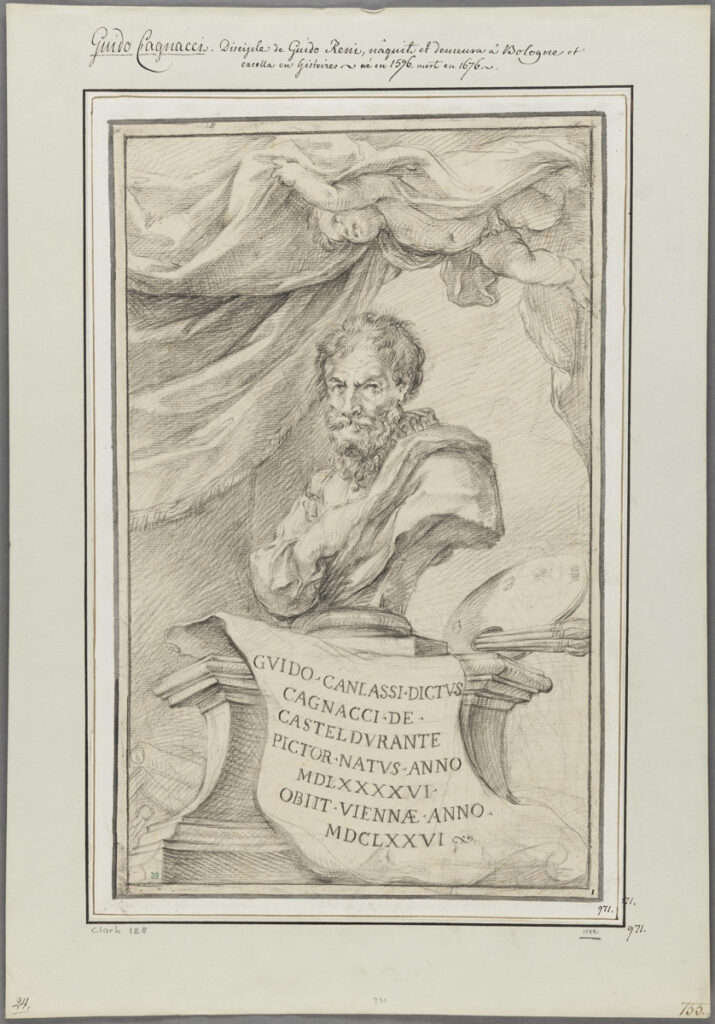 Portrait of Guido Cagnacci by Giulio Solimena, undatednBlack chalk on paper, 15.6 × 9.8 innNationalmuseum, Stockholm, Sweden