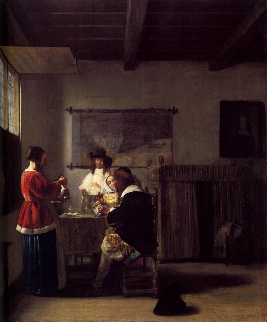 Pieter de Hooch, The Visit, c 1657 Oil on wood, 26.8 × 23 in Metropolitan Museum of Art, New York
