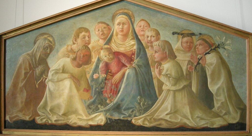 Filippo Lippi, Madonna and Child with Saints and Angels / Trivulzio Madonna, 1429–1432 Tempera on panel transferred to canvas, 24.4 × 65.9 in Sforza Castle, Milan