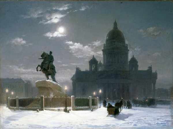 Vasily Surikov, View of the Bronze Horseman on Senate Square in Saint Petersburg, 1870nOil on canvas, 20.5 × 28 innRussian Museum, Saint Petersburg