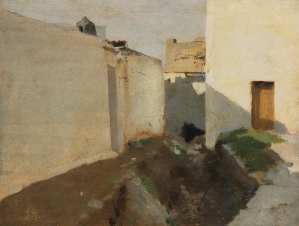 John Singer Sargent, White Walls in Sunlight, Morocco, 1879–1880nOil on wood, 10.3 × 13.8 innMetropolitan Museum of Art, New York
