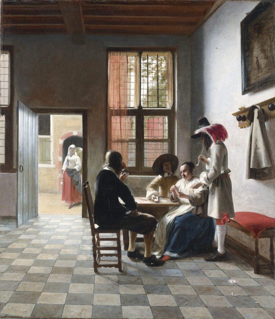 Pieter de Hooch, Cardplayers in a Sunlit Room, 1658 Oil on canvas, 30.4 × 26.5 in Royal Collection, UK