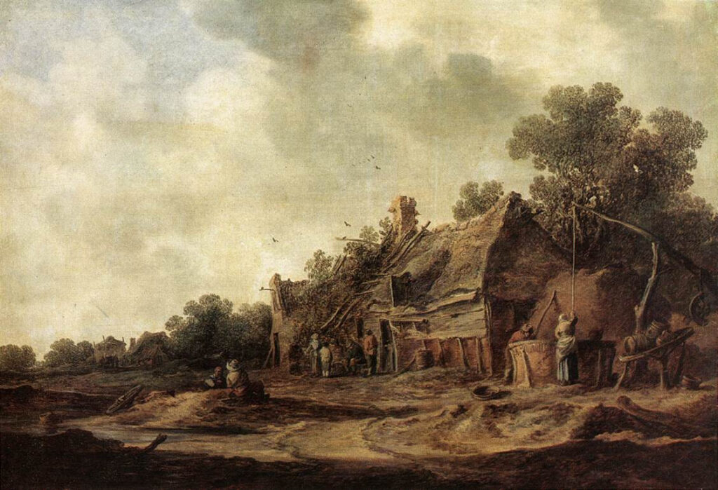Jan Van Goyen, Peasant Huts with a Sweep Well, 1633 Oil on oak panel, 21.7 × 31.5 in Gemäldegalerie Alte Meister, Dresden