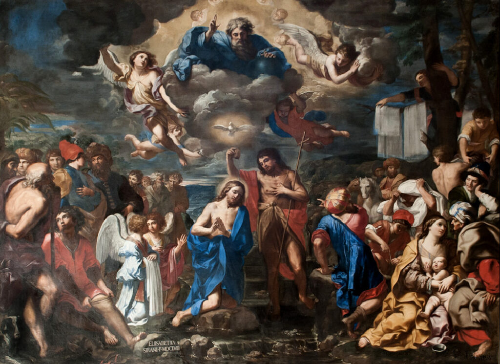 Elisabetta Sirani, Baptism of Christ, 1658 Oil on canvas, 177.2 × 137.8 in Church of San Girolamo della Certosa, Bologna