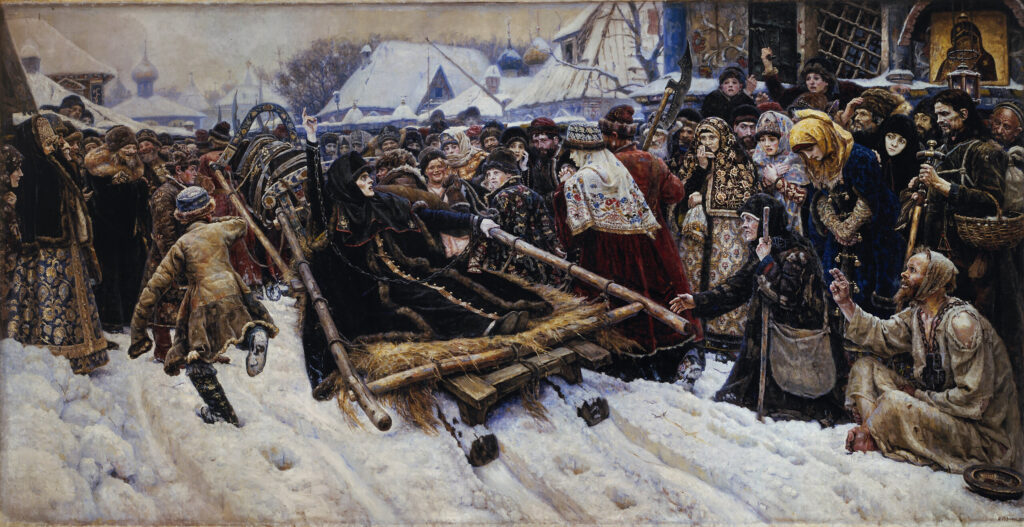 Vasily Surikov, Boyarynya Morozova, 1887nOil on canvas, 119.7 × 231.3 innTretyakov Gallery, Moscow
