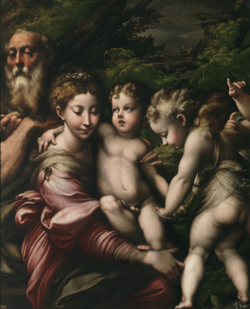 Parmigianino, The Holy Family with Angels, c 1524 Oil on panel, 43.3 × 35 in Museo del Prado, Madrid