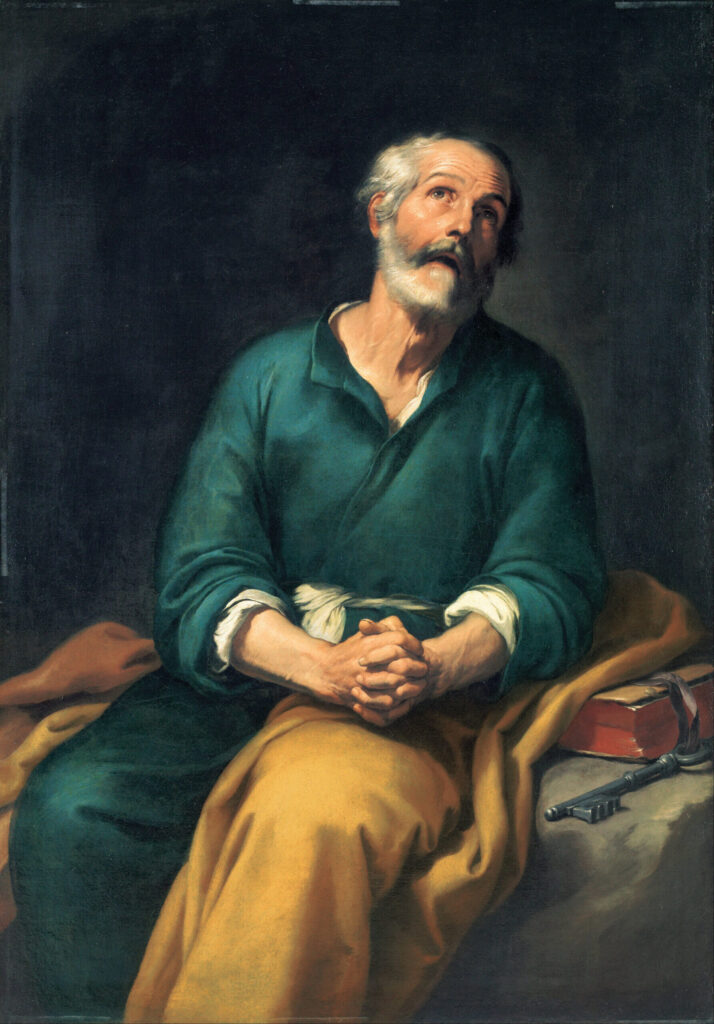 Bartolomé Esteban Murillo, Saint Peter in Tears, c 1650–1655 Oil on canvas, 58.2 × 40.9 in Bilbao Fine Arts Museum