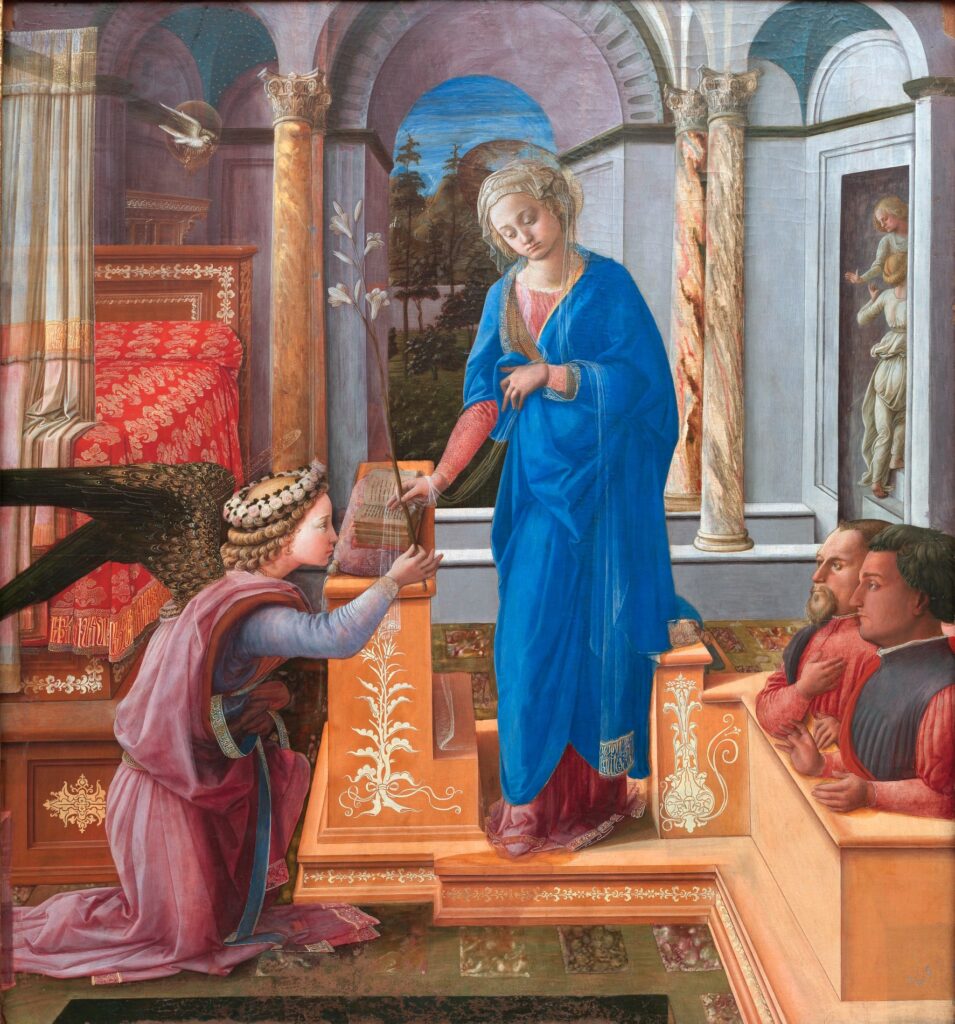 Filippo Lippi, The Annunciation with Two Kneeling Donors, c 1440–1445 Oil and tempera on panel, 61 × 56.7 in National Galleries of Ancient Art—Palazzo Barberini, Rome