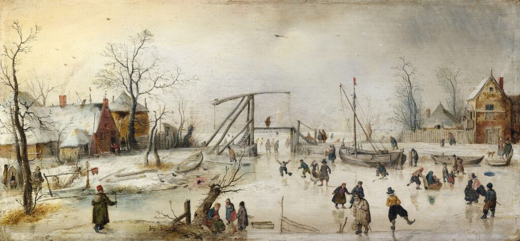Hendrick Avercamp, Scene on the Ice, c 1620 Oil on panel, 26.6 × 45.3 in National Gallery of Ireland, Dublin