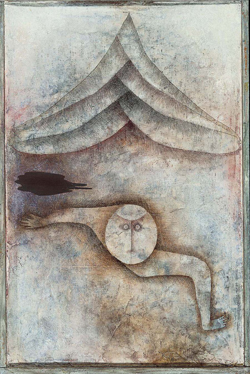 Paul Klee, Refuge, 1930 Oil, tempera and watercolor on plaster-grounded gauze mounted on cardboard, 21.5 × 13.8 in Norton Simon Museum, Pasadena
