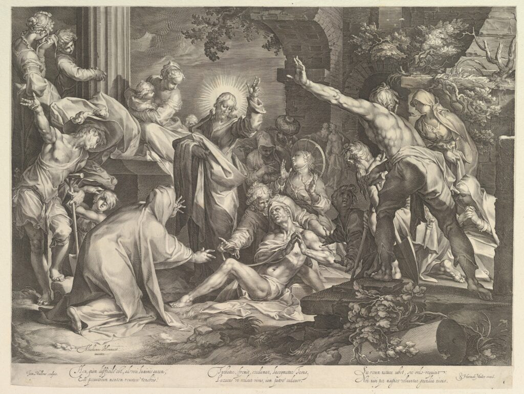 Abraham Bloemaert, The Raising of Lazarus, c 1600 Engraving, 14.3 × 18.9 in Metropolitan Museum of Art, New York