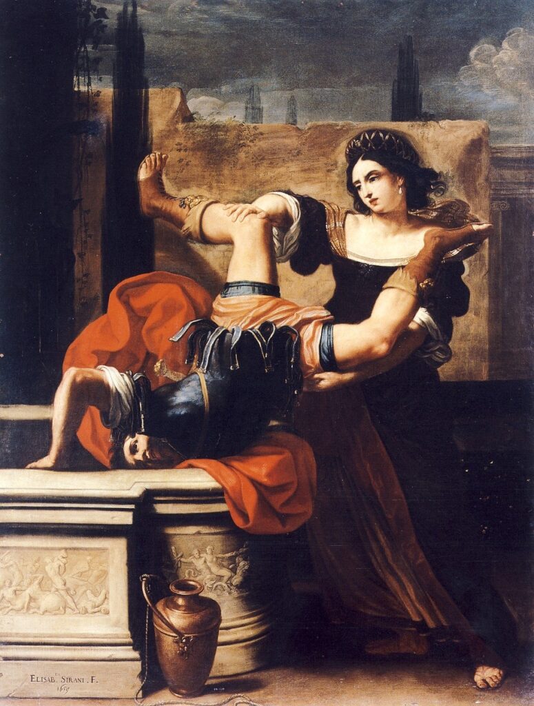 Elisabetta Sirani, Timoclea Kills the Captain of Alexander the Great, 1659 Oil on canvas, 89.8 × 68.7 in Museo e Real Bosco di Capodimonte, Naples