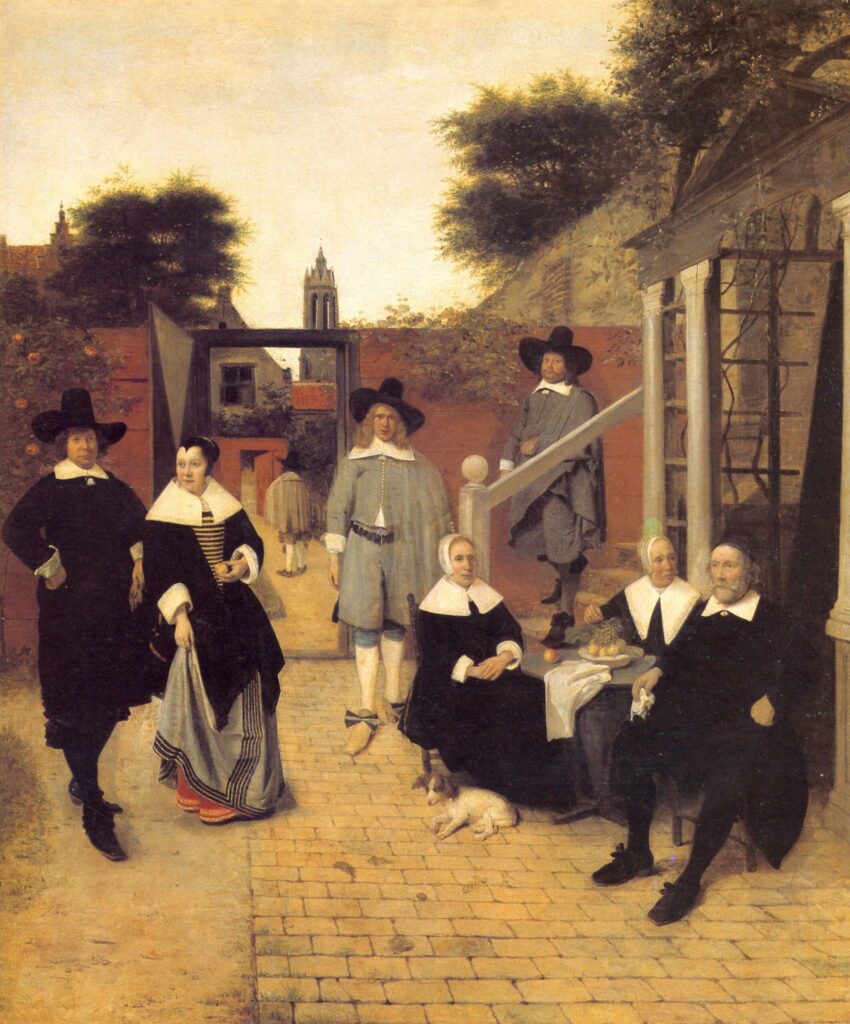 Pieter de Hooch, Group Portrait of an Unknown Family or Company, c 1658–1660 Oil on canvas, 44.5 × 38.2 in Academy of Fine Arts Vienna