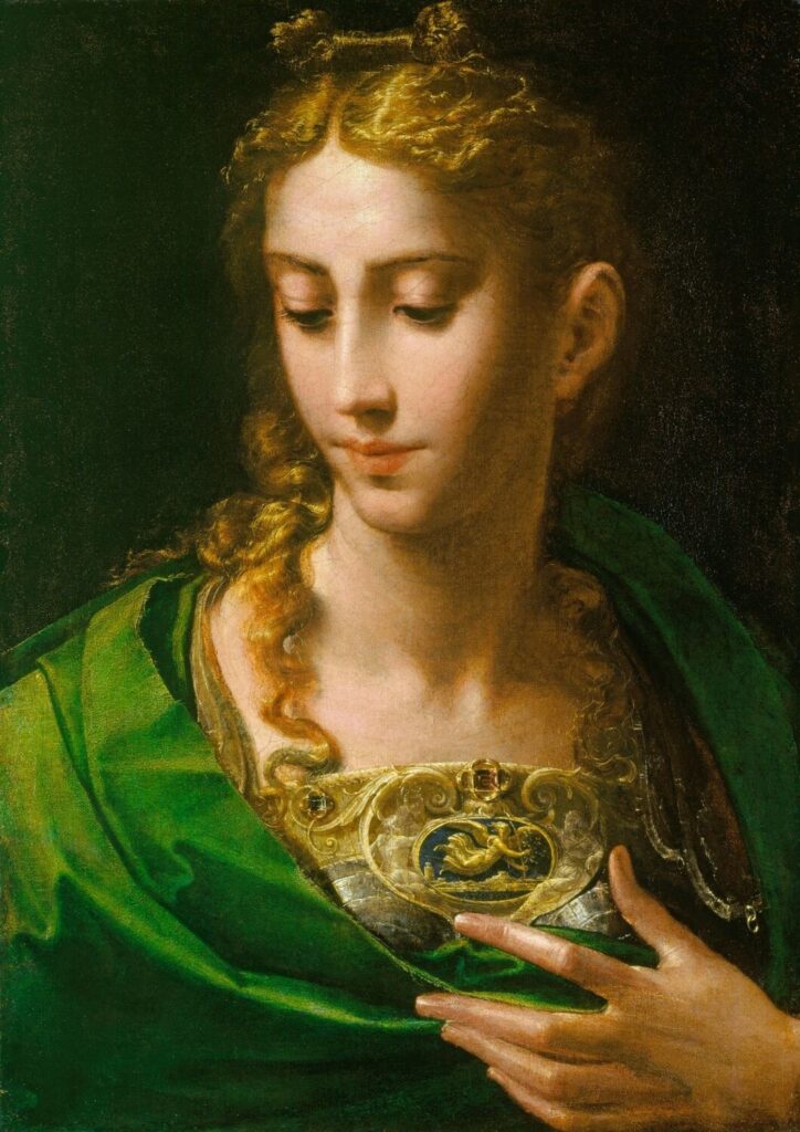 Parmigianino, Pallas Athene, c 1531–1538 Oil on canvas, 25.2 × 17.9 in Royal Collection, UK