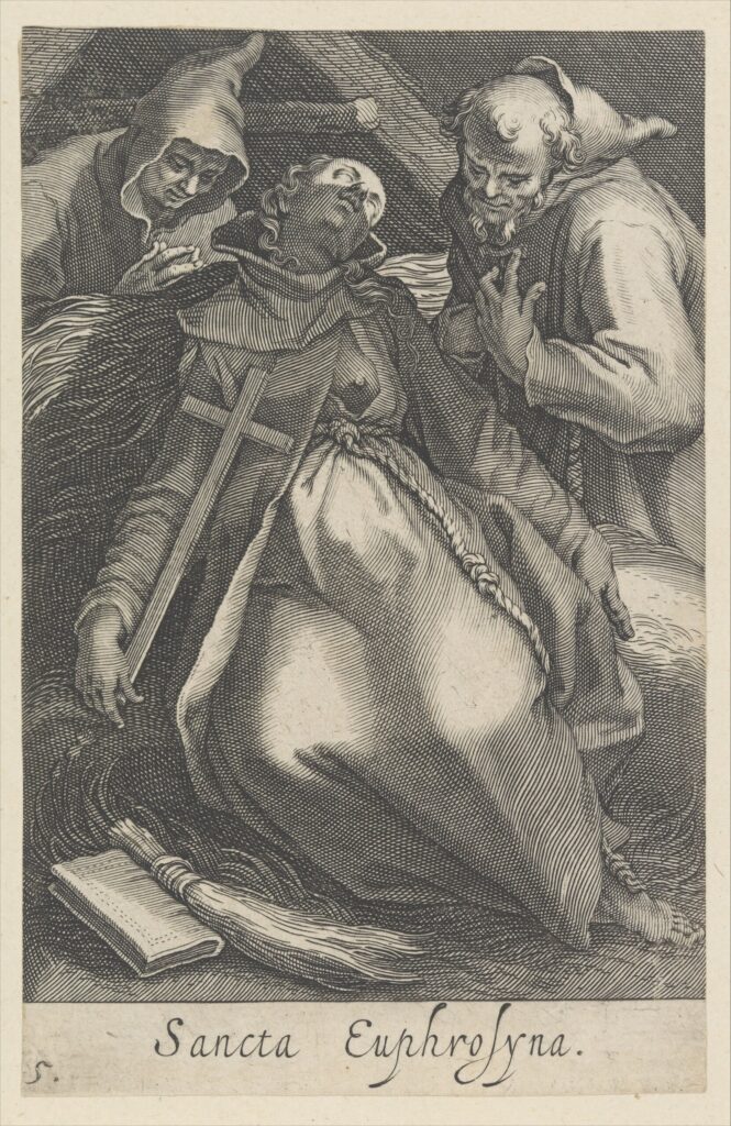 Abraham Bloemaert, Sancta Euphrolyna, from “Female Hermits,” 1600–1633 Engraving, 5.7 × 3.6 in Metropolitan Museum of Art, New York