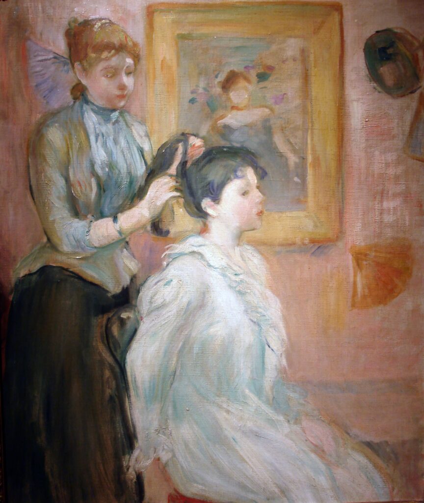 Berthe Morisot, The Coiffure, 1894nOil on canvas, 21.7 × 18.1 innNational Museum of Fine Arts, Buenos Aires