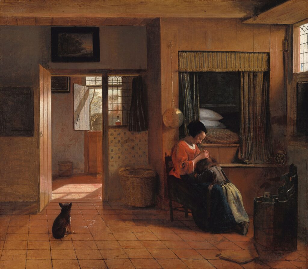 Pieter de Hooch, A Mother Delousing Her Child’s Hair/A Mother’s Duty, c 1660–1661 Oil on canvas, 20.7 × 24 in Rijksmuseum, Amsterdam