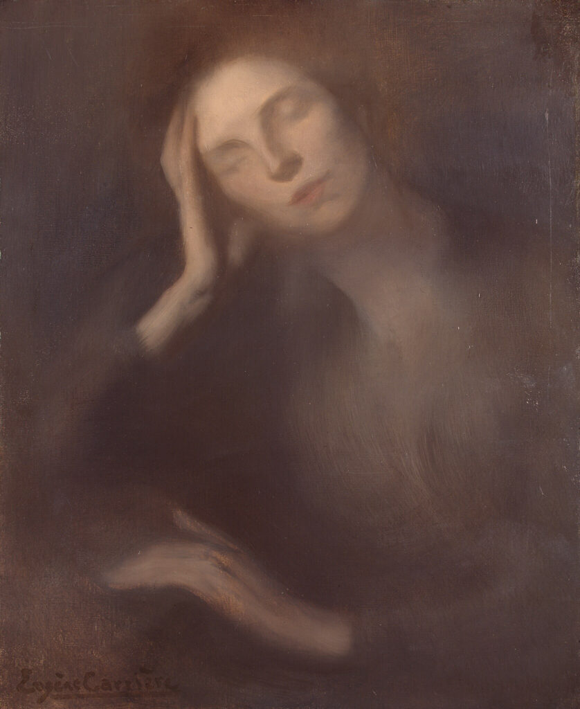 Eugène Carrière, Woman Leaning on a Table, 1893nOil on canvas, 25.6 × 21.4 innState Hermitage Museum, Saint Petersburg