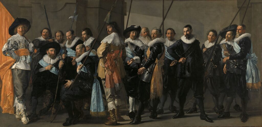 Frans Hals, Militia Company of District XI under Captain Reynier Reael, 1637 Oil on canvas, 82.3 × 168.9 in Rijksmuseum, Amsterdam