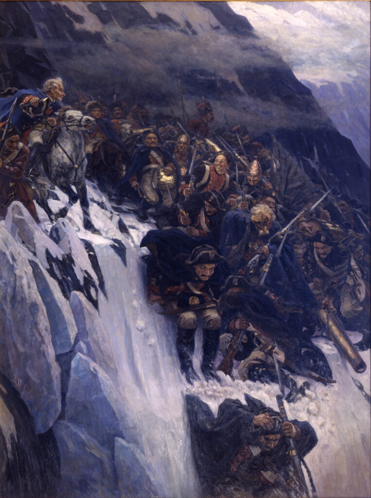 Vasily Surikov, Suvorov Crossing the Alps in 1799, 1899nOil on canvas, 194.9 × 146.9 innRussian Museum, Saint Petersburg