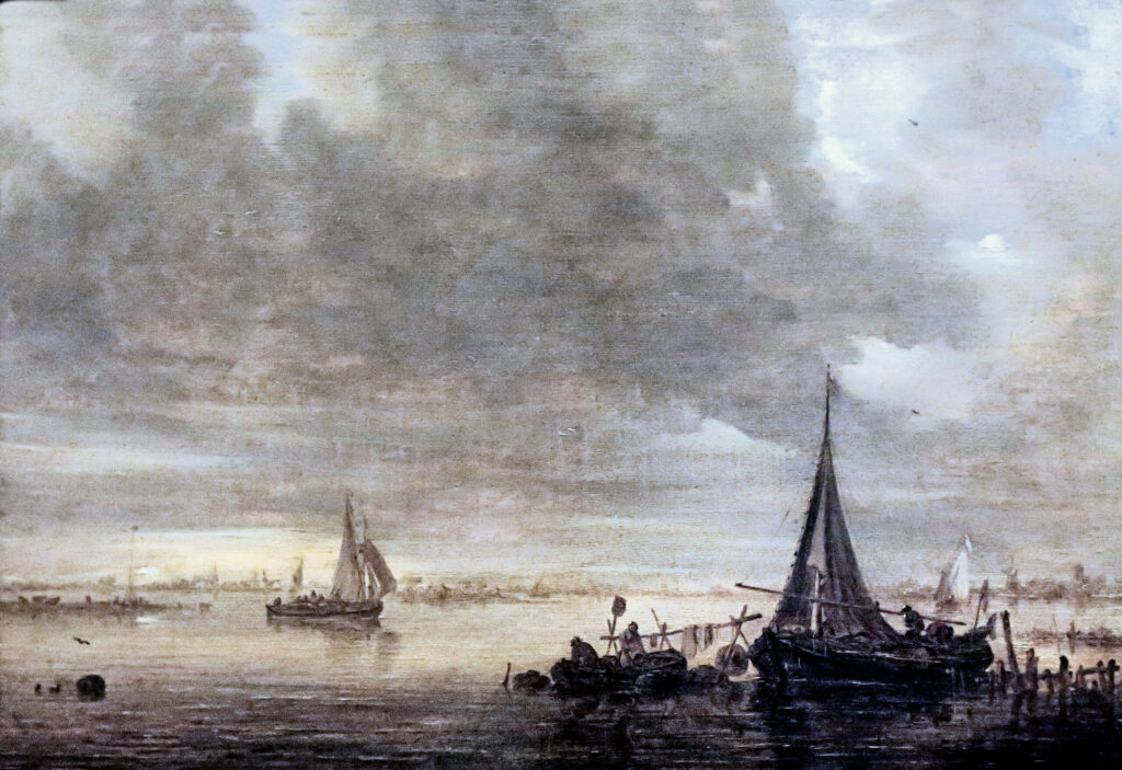 Jan Van Goyen, An Evening River Landscape with a Ferry, 1643 Oil on oak panel, 16.1 × 24 in Musée des Beaux-Arts de Strasbourg