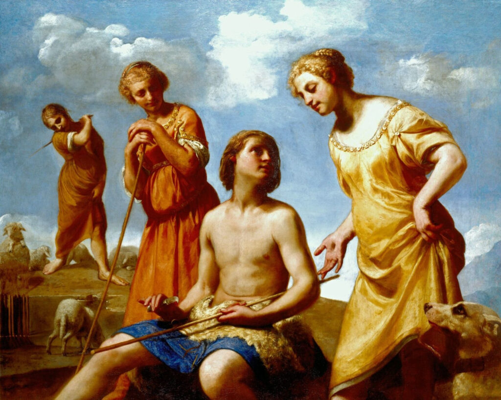 Guido Cagnacci, Jacob Peeling the Rods, c. 1650nOil on canvas, 58.6 × 73.4 innRoyal Collection, United Kingdom
