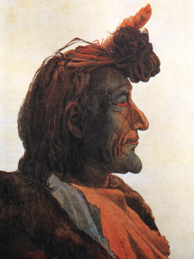 Karl Bodmer, Pioch-Kiä́iu, Piegan Blackfeet Man (Detail), 1833 Watercolor and graphite on paper, 12.4 × 10.1 in (full sheet) Joslyn Art Museum, Omaha