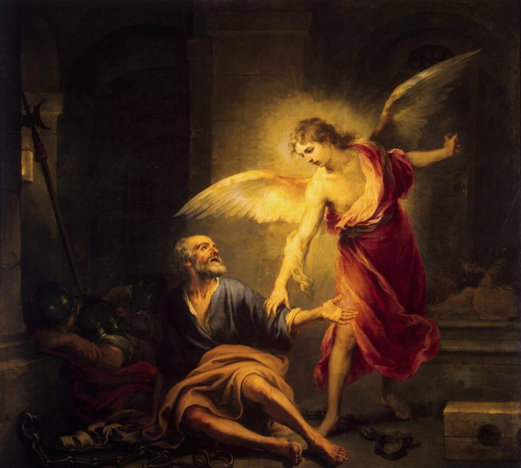 Bartolomé Esteban Murillo, The Liberation of Saint Peter, 1665–1667 Oil on canvas, 93.7 × 102.4 in Hermitage Museum, Saint Petersburg