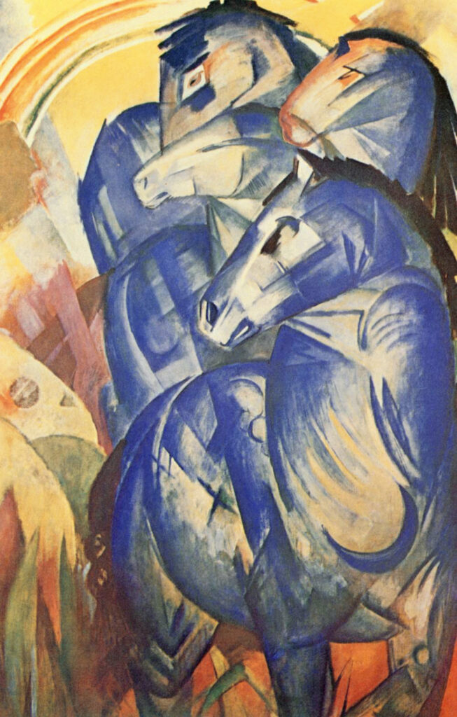 Franz Marc, The Tower of the Blue Horses, 1913 Oil on canvas, 78.7 × 51.2 in Whereabouts unknown